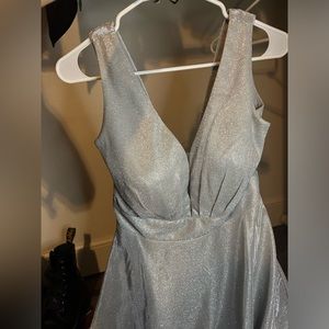 Silver Glitter Dress With Low V Cut